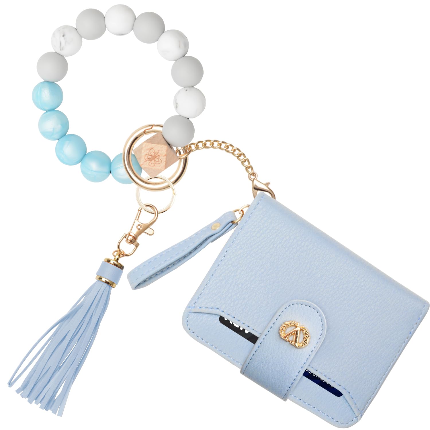 SNUG STAR Multi-Purpose Wallet High Capacity Card Holder Zipper Coin Purse with Wristlet Bracelet Keychain Silicone Beaded Bangle Key Ring