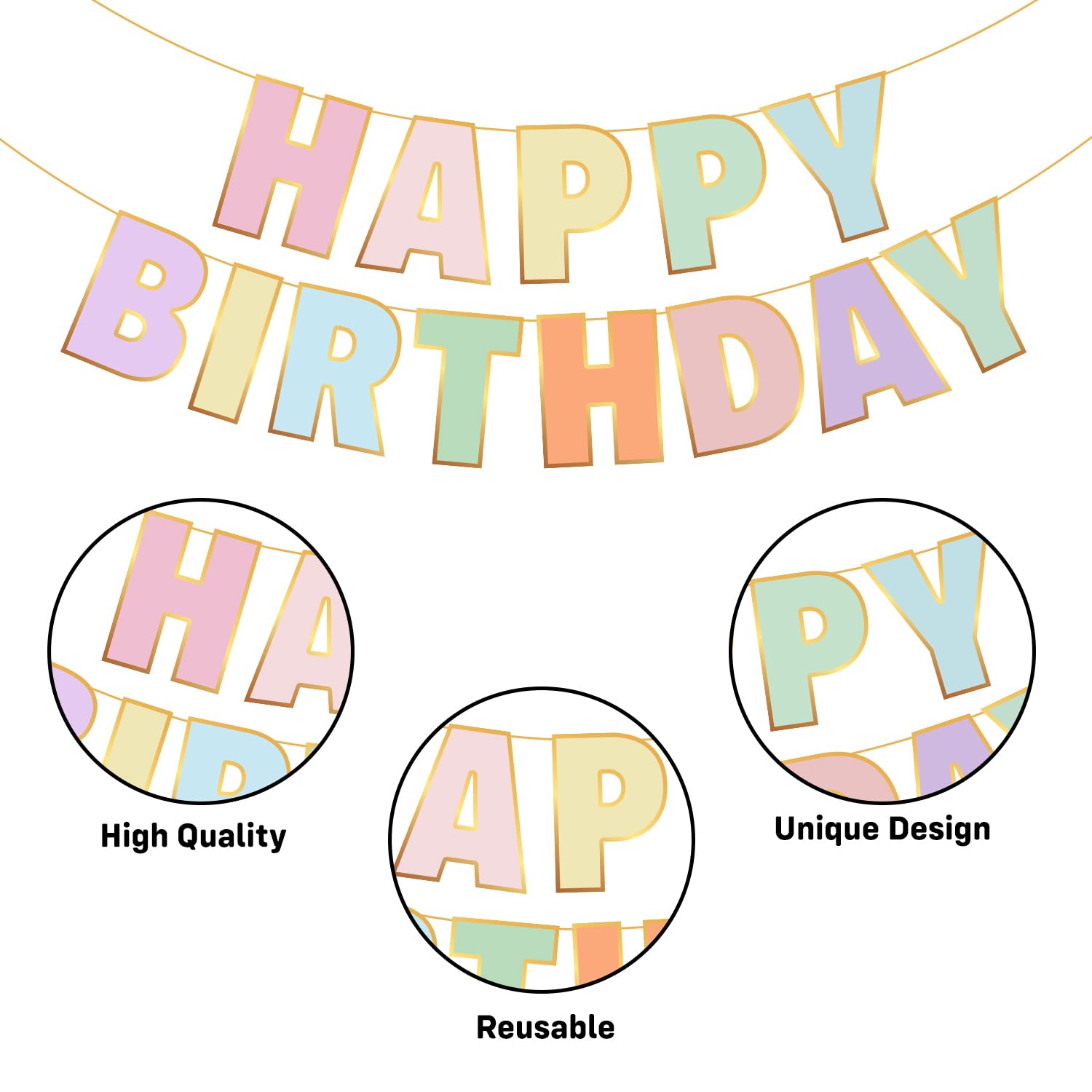 Party Propz Pastel Happy Birthday Banner - 50 Inch x 50 Inch Rectangular Cardstock Standard Banner for Girls, Boys & Kids' Birthday Decoration 1
