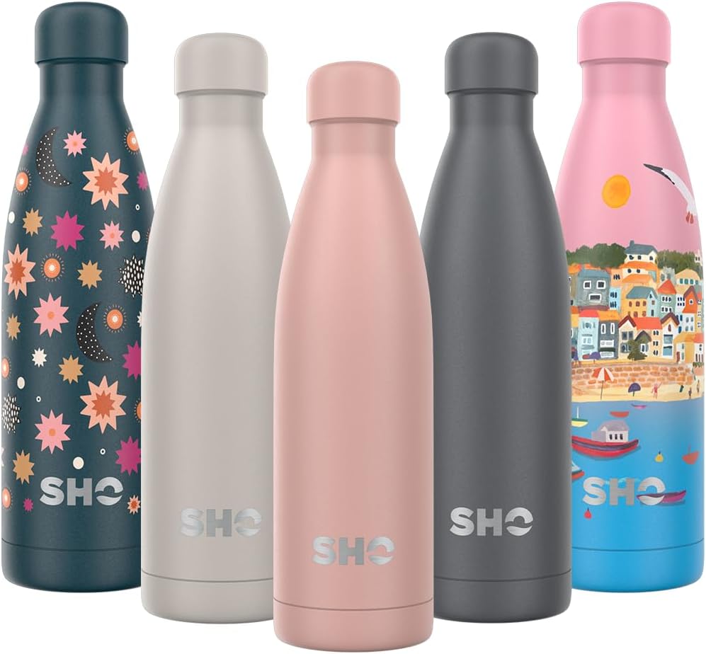 SHO Stainless Steel Water Bottle - Leak Proof, BPA Free, No Sweat, Vacuum Insulated Double Walled Metal Flask - Original 2.0-12 Hours Hot 24 Hours Cold