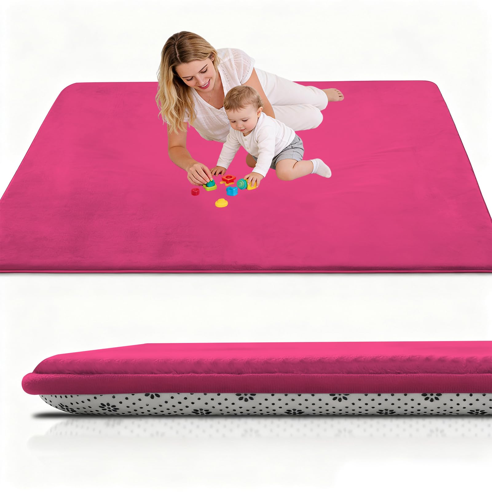Stqyeiw Large Nursery Carpets 140 x 200 cm Red Memory Foam Play Mat for Baby Non Slip 2CM Thick Children's Play Mat for Crawling Play Tummy Time Area Rug Playmat for Floor Baby Play Mat