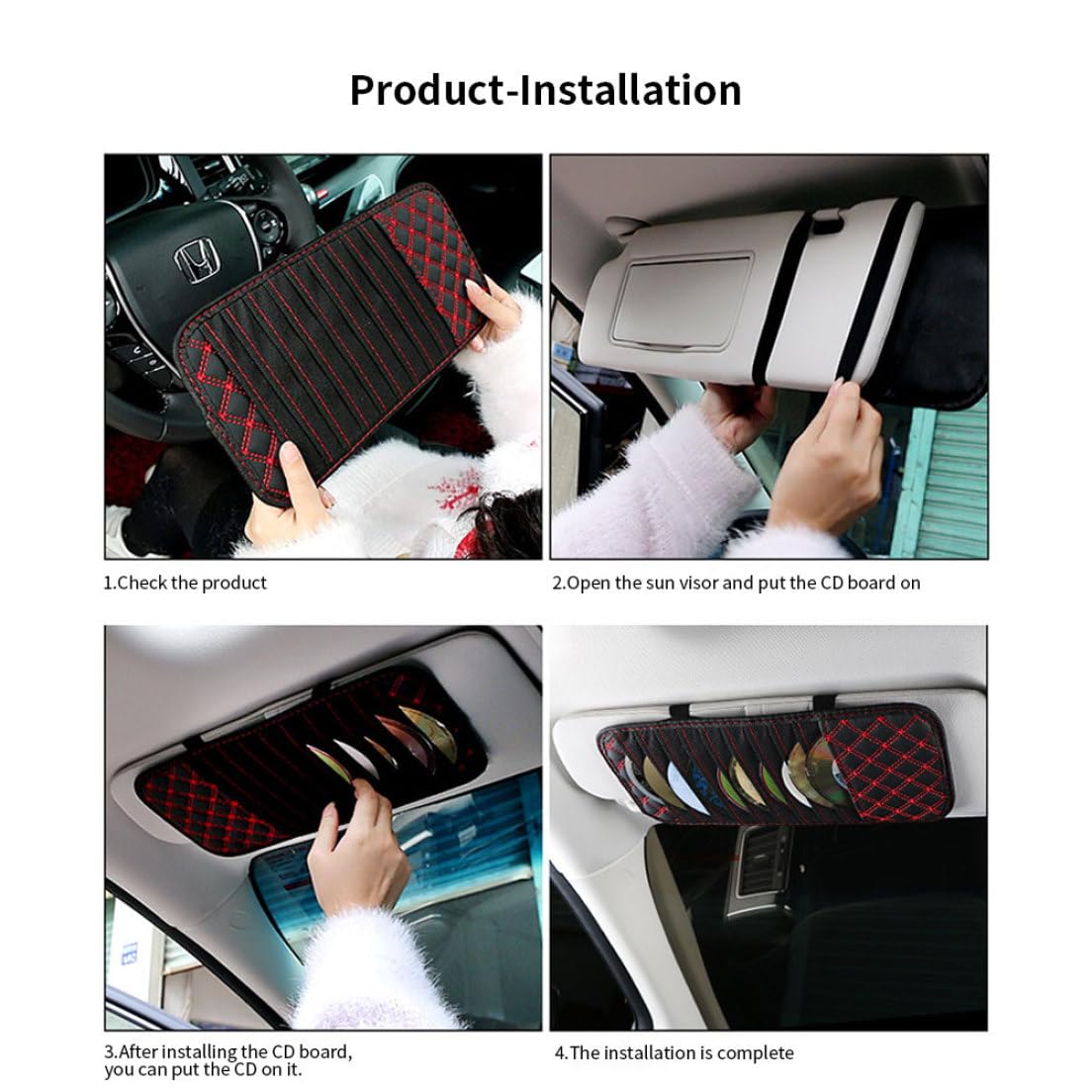 Porta del CD di auto Sun Visor Visor CD Case Wallet DVD Binder DVD Organizzatore Punta di stoccaggio della linea rossa portatile, supporto CD per auto