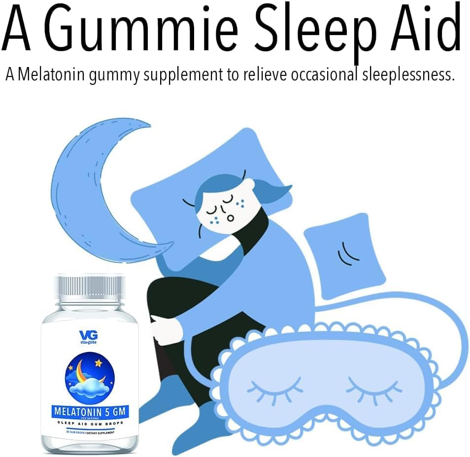 Miniatura 7 de VITA GLOBE Gomitas de melatonina de 5 mg, gomitas de ayuda para dormir, sin azúcar, sin OMG, suplemento vegano y para ayudar al sueño, apoya la