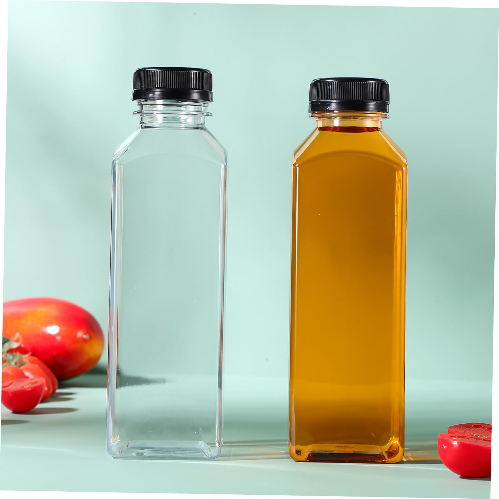 JECOMPRIS Square Juice Bottles Caps 500ml Reusable Plastic Bottles for Drinks Leakproof Milk Containers for Juice