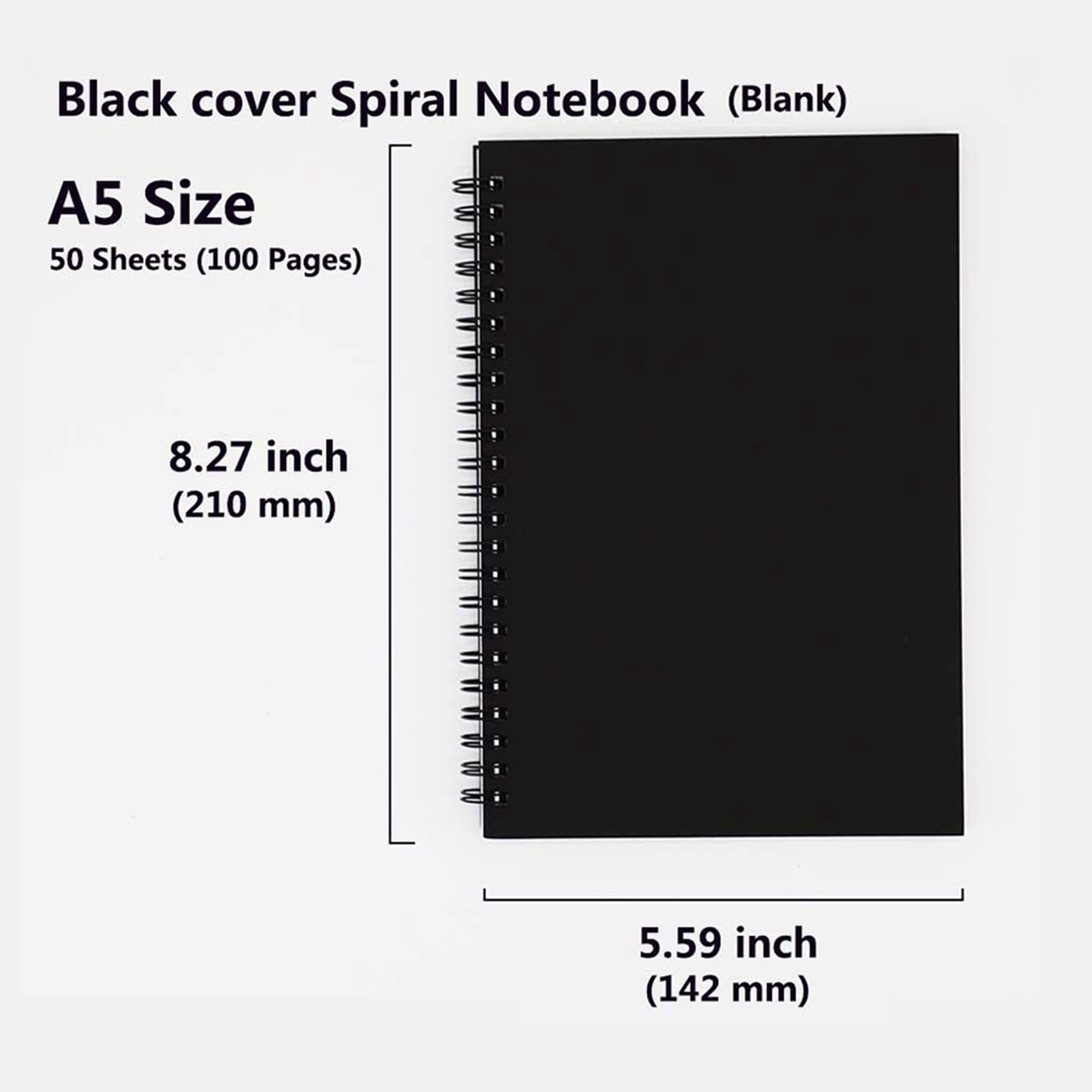 20 quaderni a spirale, formato A5, colore nero, per schizzi, fogli non rigati, carta bianca spessa, 50 fogli, 100 pagine non rigate