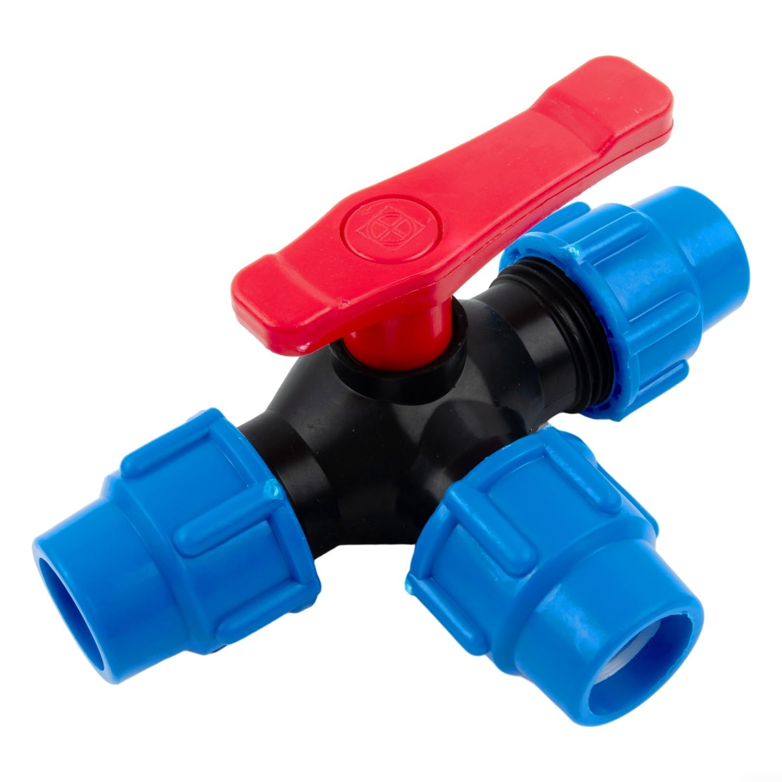 Vanne à bille en plastique PE à 3 voies pour contrôle de l'eau des tuyaux en polyéthylène avec compatibilité OD de 20 mm, 25 mm, 32 mm, 40 mm, 50 mm et taille DN15 DN20 DN25 DN32 DN40 (25 mm)
