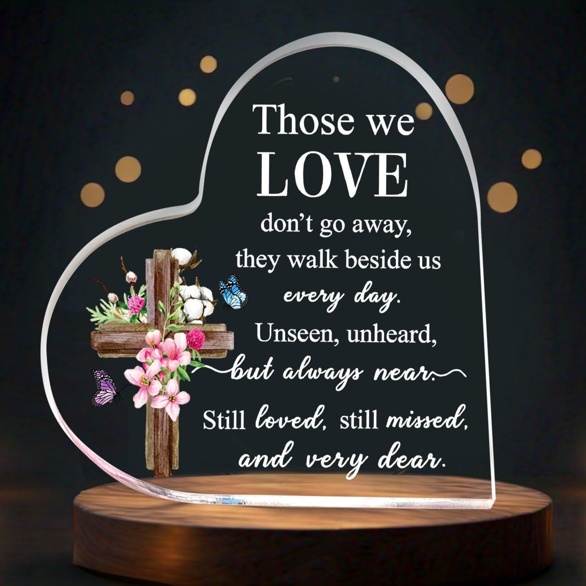 Heart Shaped Memorial Keepsake with Thoughtful Message and Yellow Flowers. Attractive, Timeless, and Graceful Memento Suitable as a Sympathy Gift for Loss of Loved One (Pink Flowers)