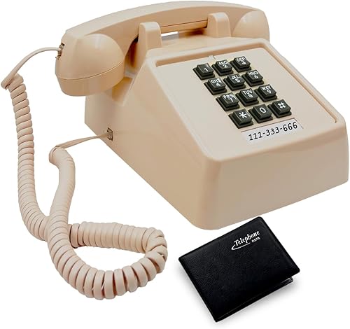 Teléfono fijo retro vintage, teléfono antiguo con receptor de timbre mecánico, volumen ajustable, diseño clásico para el hogar, escuela (beige)