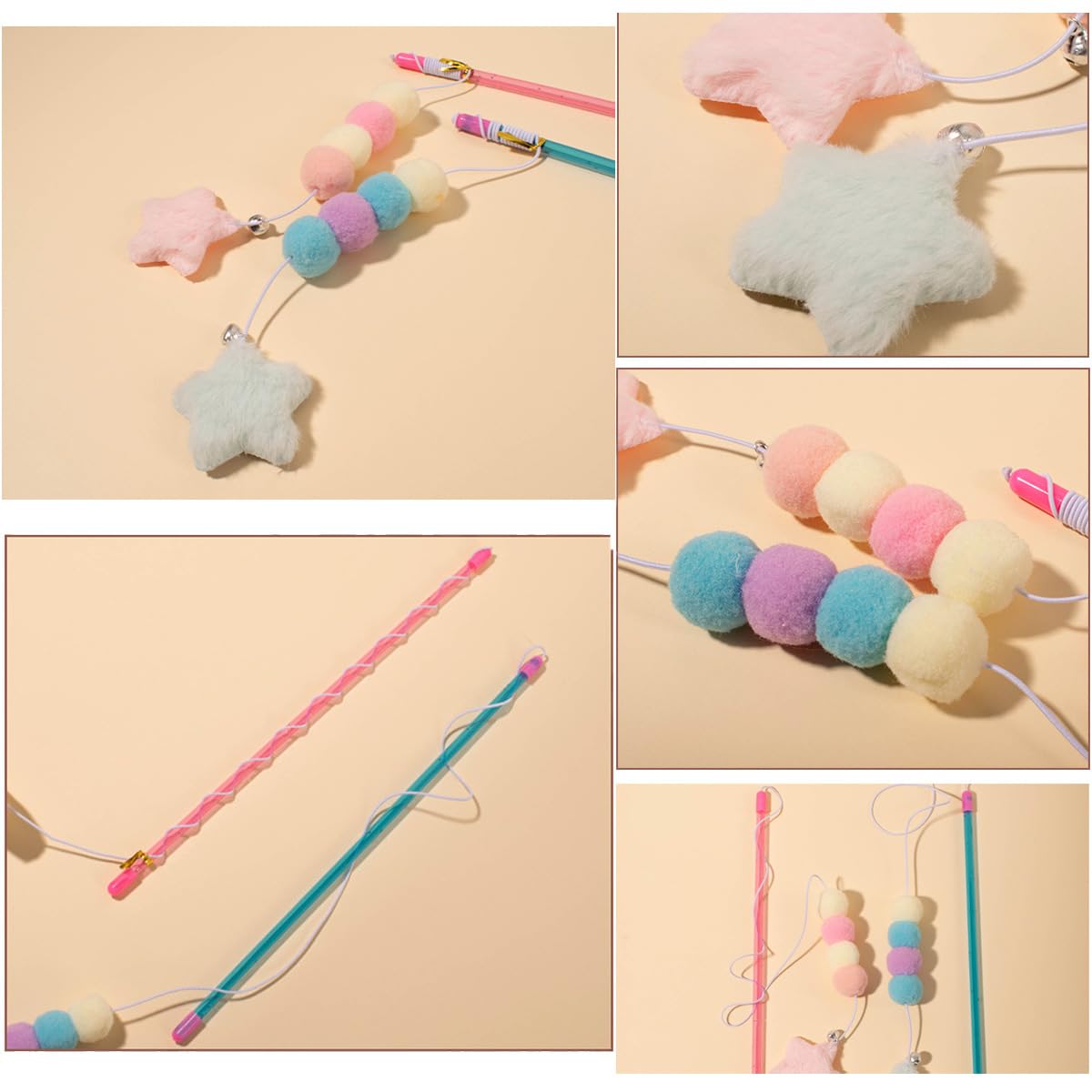 Cat Wand Toys,Interactive Play Stick with Elastic Rope Plush Pendant Toy for Small Kitten Cats Exercise,Set of 2 - Image 4