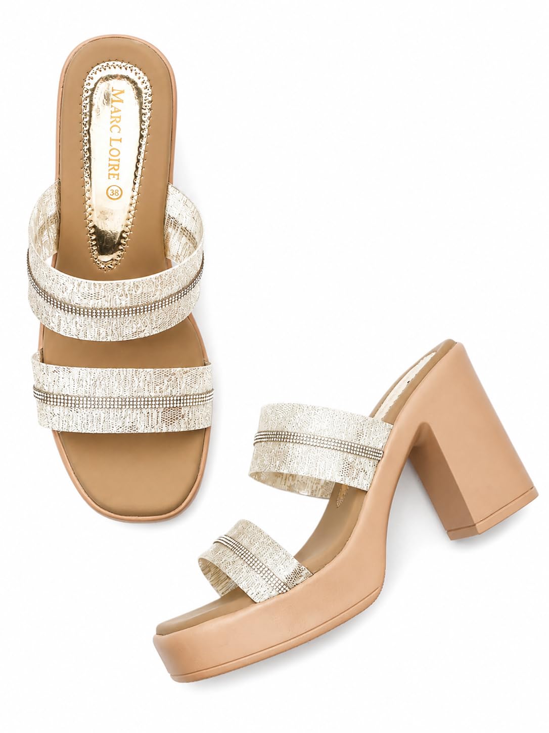Women's Polyurethane (PU) Casual Sandals | Embellished | Square Toe | Block Heel-image-6