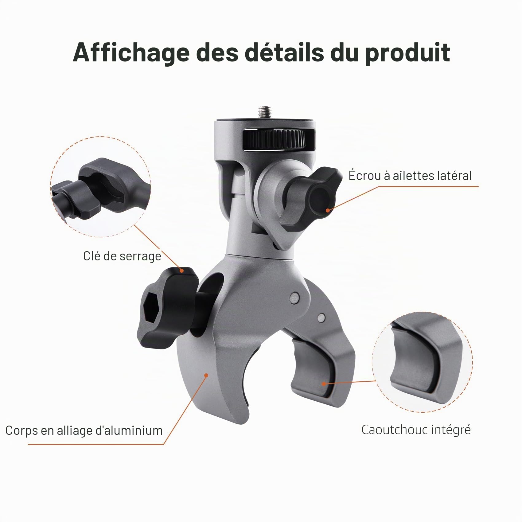 PGYTECH CapLock Super Clamp Moto Support à Pinceen Alliage d'Aluminium pour Insta360 X5, Pince en Forme de Crabe avec vis 1/4" pour GoPro Hero, pour DJI Osmo 360/Pocket/Action et Autres Accessoires