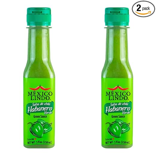 Mexico Lindo Green Habanero Hot Sauce | Real Green Habanero Chili Pepper | Enjoy with Mexican Food, Seafood & Pasta | 5 Fl Oz Bottles (Pack of 2)