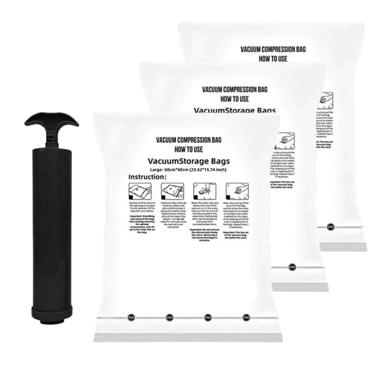 4 bolsas de almacenamiento al vacío con bomba manual Compresión hermética que ahorra espacio for ropa, cama y mantas