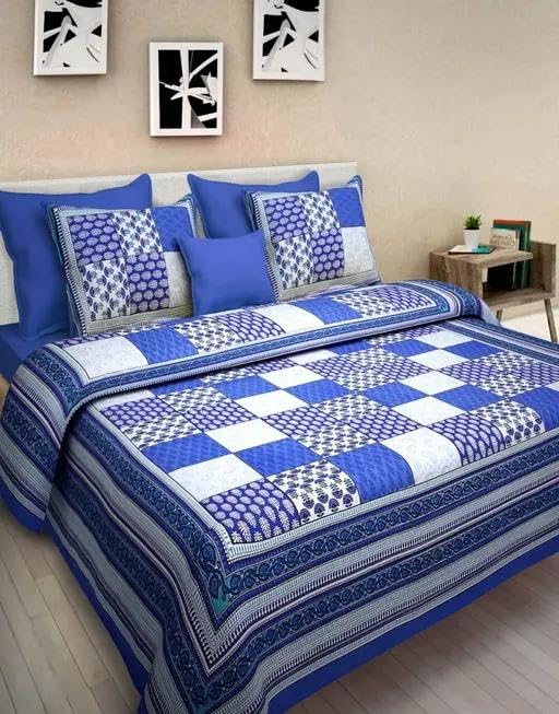 100% Pure Cotton Double Bed Sheet with 2 Pillow Covers - Timeless Beauty & Artistic Jaipuri Print - Gorgeous Geometric Print for Elegant Bedroom Décor (Double Size)-image-49