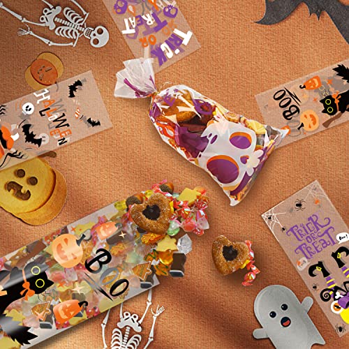 FOIMAS Halloween Cellophane Treat Bags, 120pcs Cello Candy Bags With Twisted Ties for Trick Or Treat Party Favor Supply, Purple