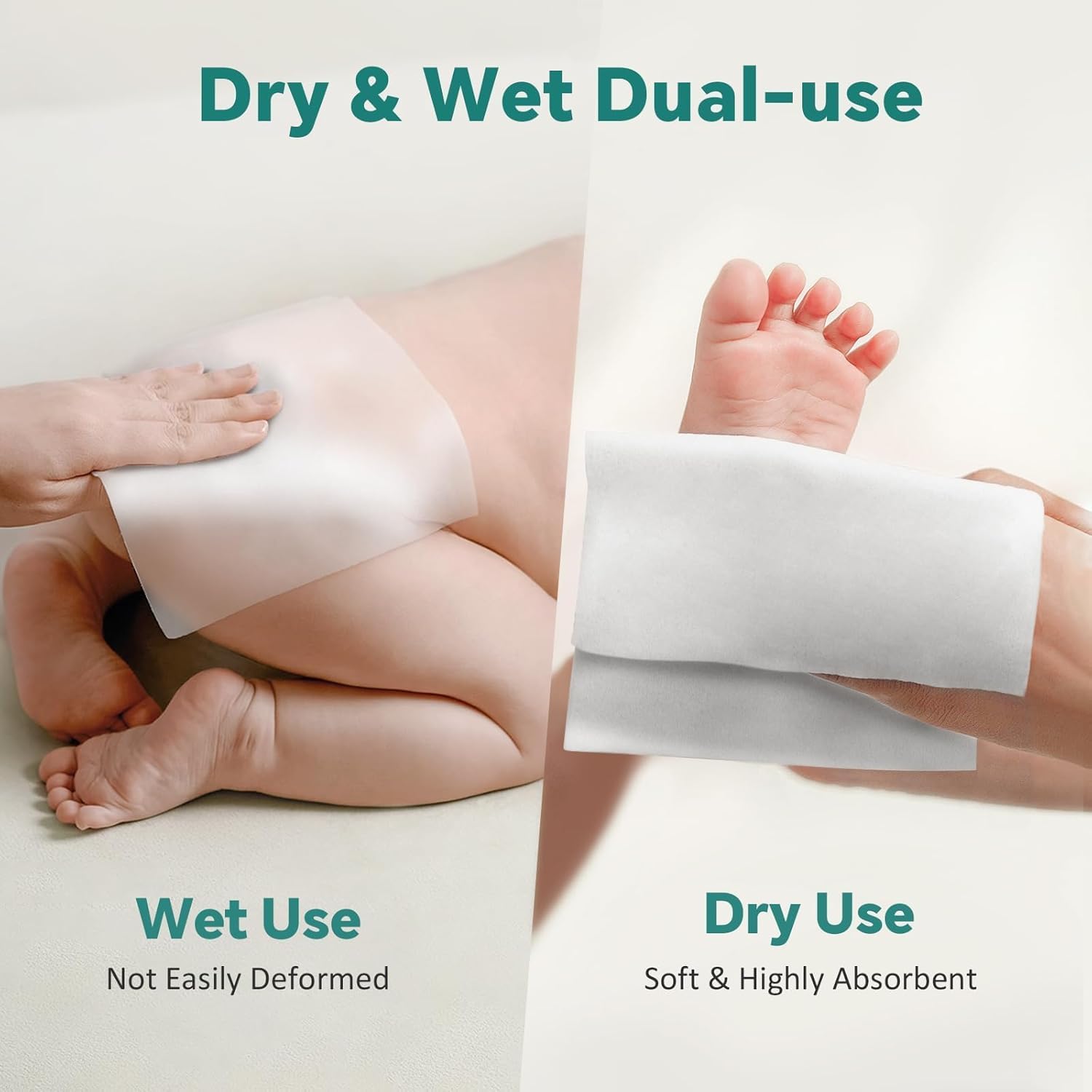 Disposable Face Towels - 100% Cotton Facial Tissues for Dry and Wet Use, Biodegradable Wipes for Makeup Removal and Skin Cleansing, Suitable for Adults and Babies (100 Count, Pack of 3)