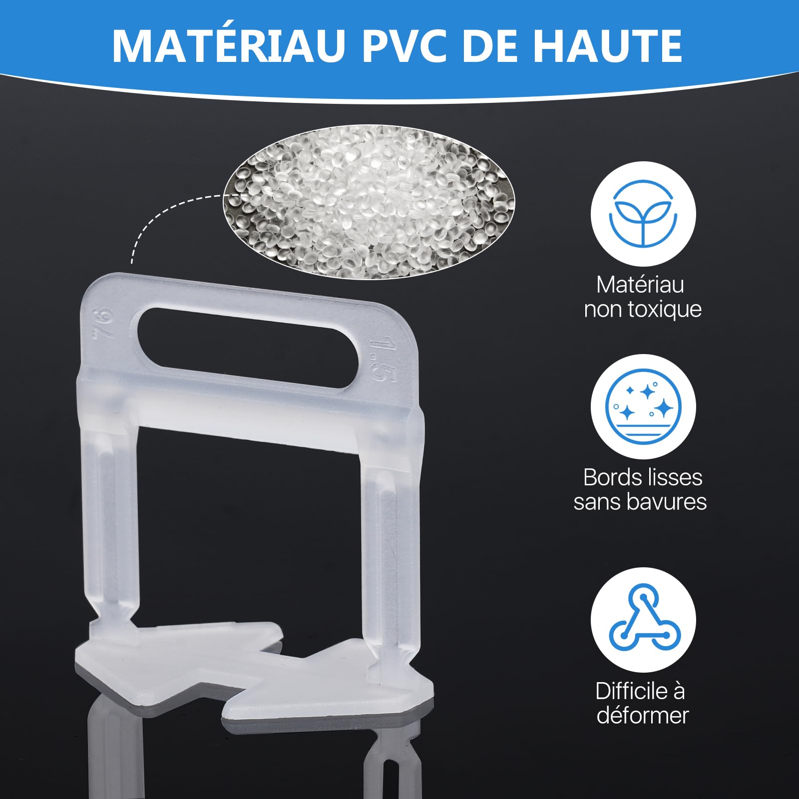 Clips de nivellement carrelage 1 mm (1/32") – Entretoises anti-défaut, contrôle précis des joints, 1100 pièces