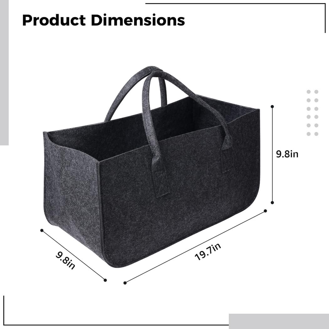 Portable Felt Shopping Handbag, Fireplace Log Carrier Holder, Firewood Storage Basket Felt Bag, Firewood Felt Basket with Handles, Felt Fabric Container for Newspapers, Clothes, Sundries