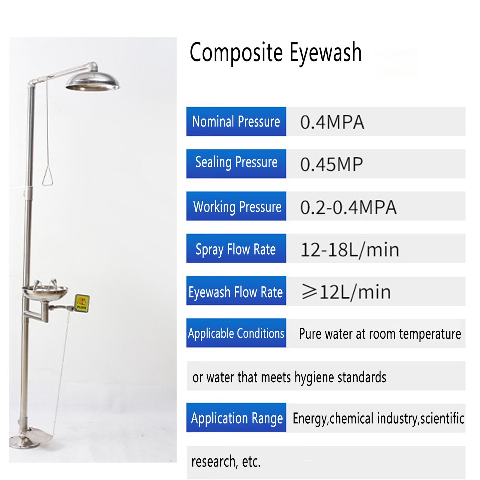 Estación de Ducha lavaojos de Emergencia, lavaojos de Acero Inoxidable 304 con Pedal agrandado, Sistema de Ducha y lavaojos Seguro Integrado para Limpieza de em,Single Inlet