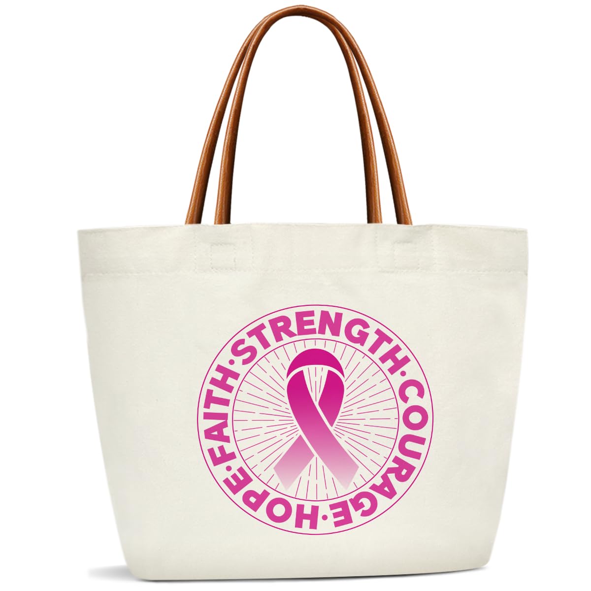 ZEDEV Motivational Gifts Breast Cancer Tote Bag For Women, Reusable Grocery Shoulder Bag Canvas Tote Bags Handbag for Work Beach Travel Gym, Cancer