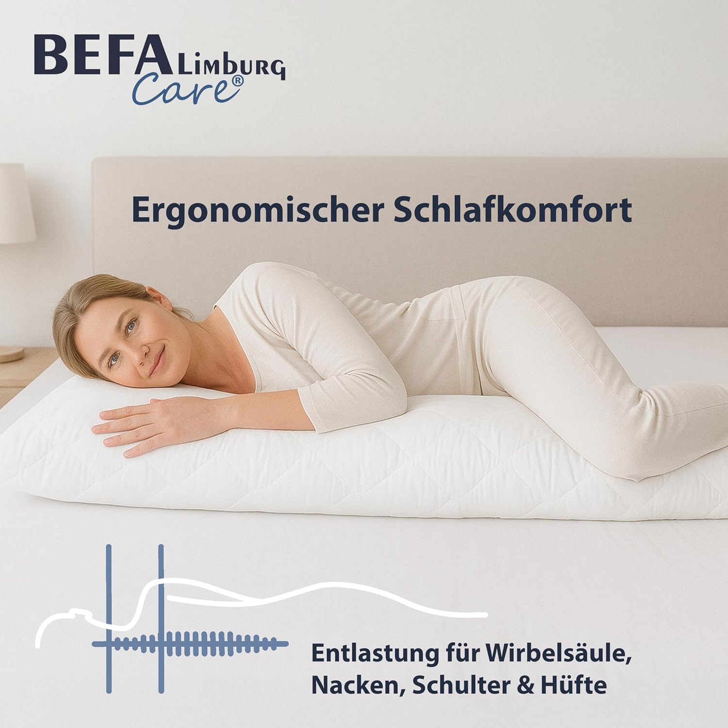 Seitenschläferkissen 40x145 cm EXTRA FEST| Schwangerschaftskissen | 1400g Füllgewicht | OEKO-TEX zertifiziert | Allergiker geeignet | Made in Germany