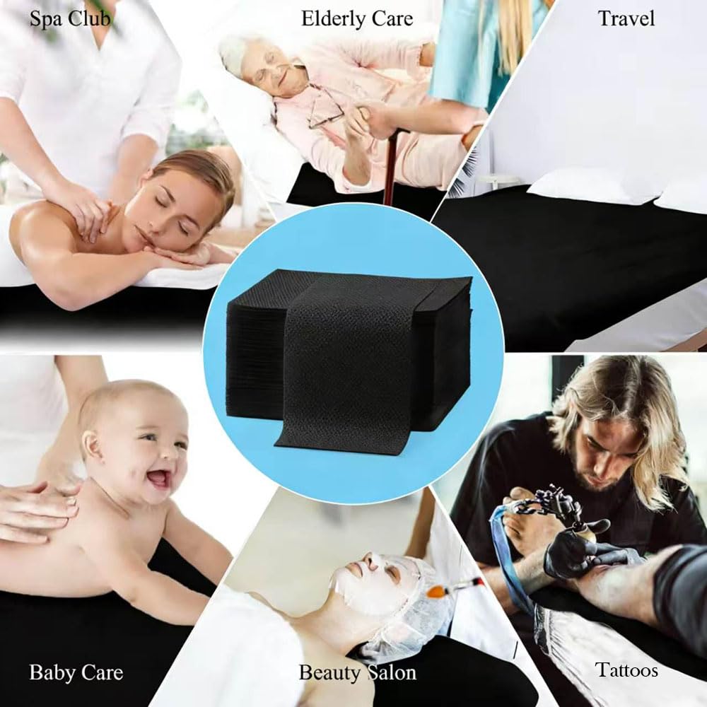 100 sábanas desechables de 31.5 x 71 pulgadas, con revestimiento no tejido, impermeables y a prueba de aceite, higiénicas y cómodas para masajes, tatuajes, belleza, spa, transpirables y duraderas