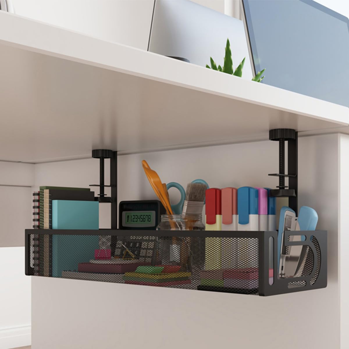 VALICLUD Organizador de Cables Debajo del Escritorio Metálico Negro, Tamaño Grande 40x13x7 Cm, Bandeja para Gestión y Almacenamiento de Cables, Enchufes y Cargadores, Soporte para Oficina