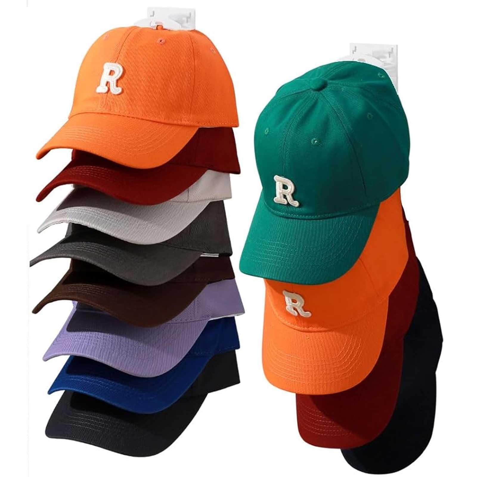 OCXEQJX 2-Pack Black Hat Organizer for Wall/Door/Closet Storage, Holds 16 Baseball Caps - Multi-Layer Hanger Holder with Two Mounting Options (White)