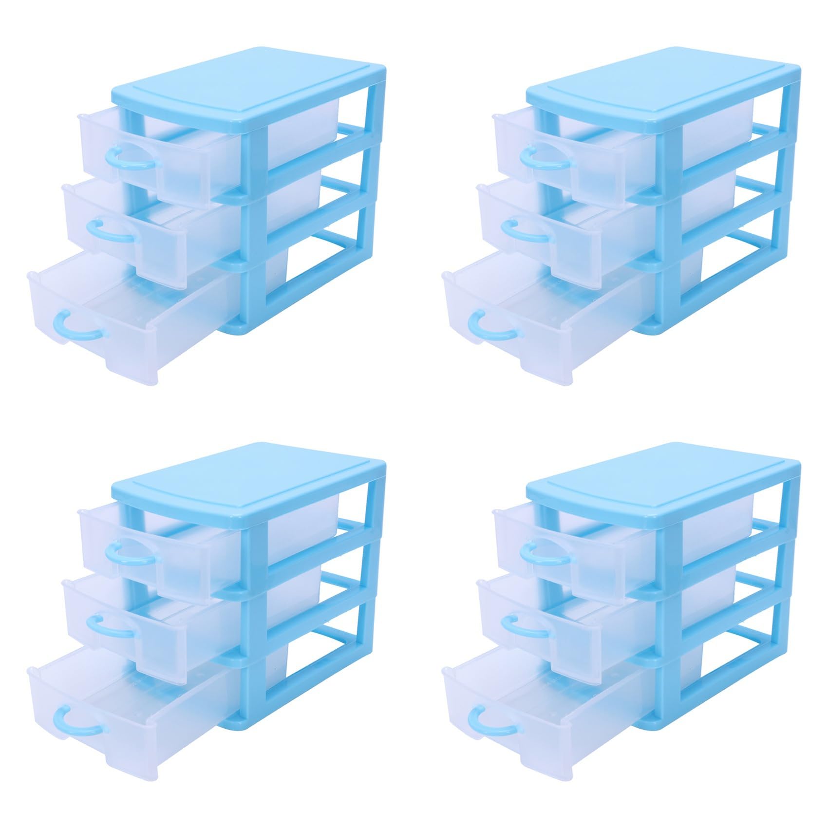 Hndhbfgrt 4X Mini Translucent Drawer Type Plastic Storage Box(Blue 3 Layers)