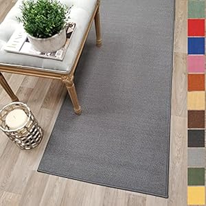 Custom Size Grey Solid Plain Rubber Backed Non-Slip Hallway Stair Runner Rug Carpet 22 inch Wide Choose Your Length 22in X 4ft