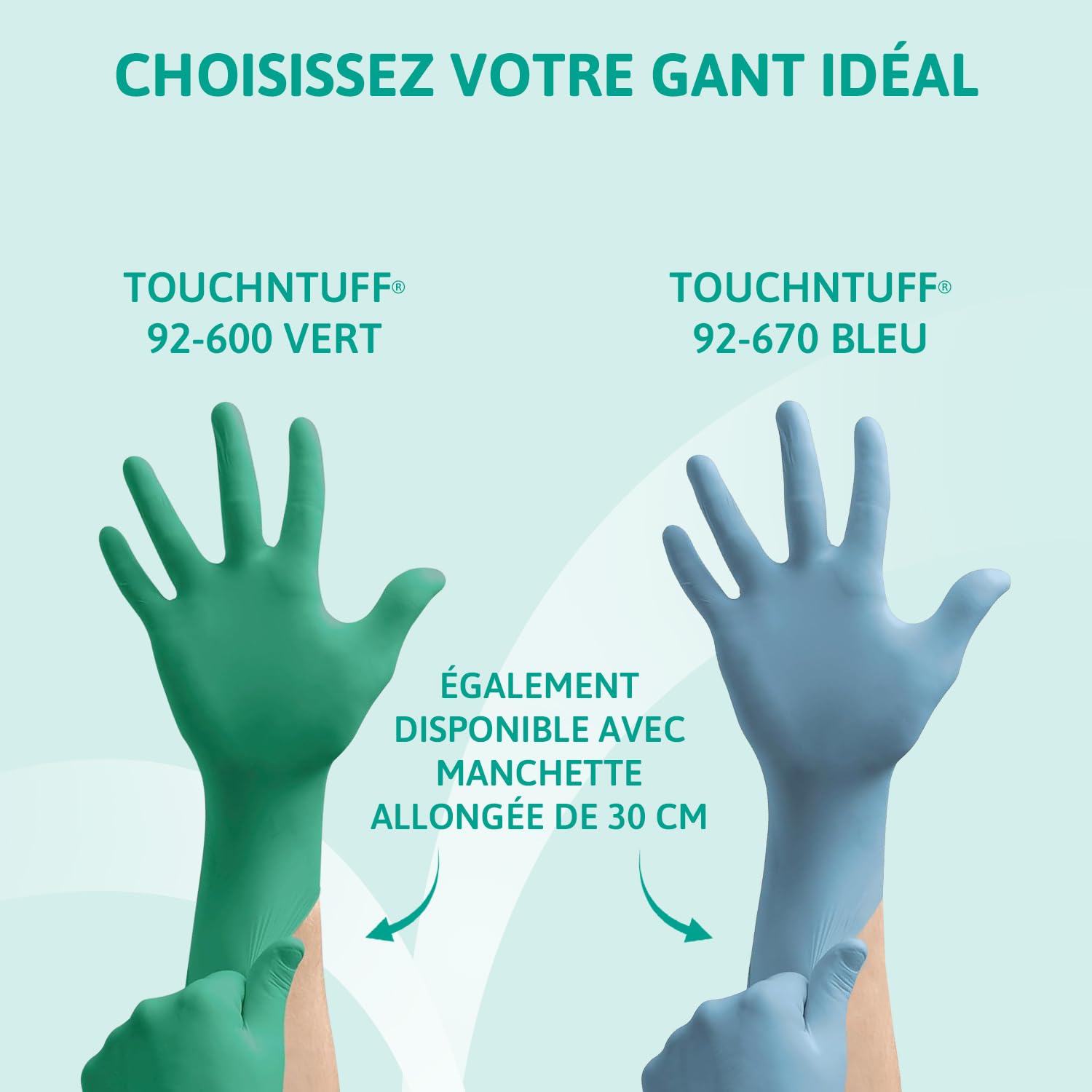 Ansell TouchNTuff 92-600, Gants jetables pour travaux lourds, Gants nitrile contact alimentaire, Gants de protection chimique et mécanique, Sans latex, Boîte de 100 gants en nitrile verts, Taille L