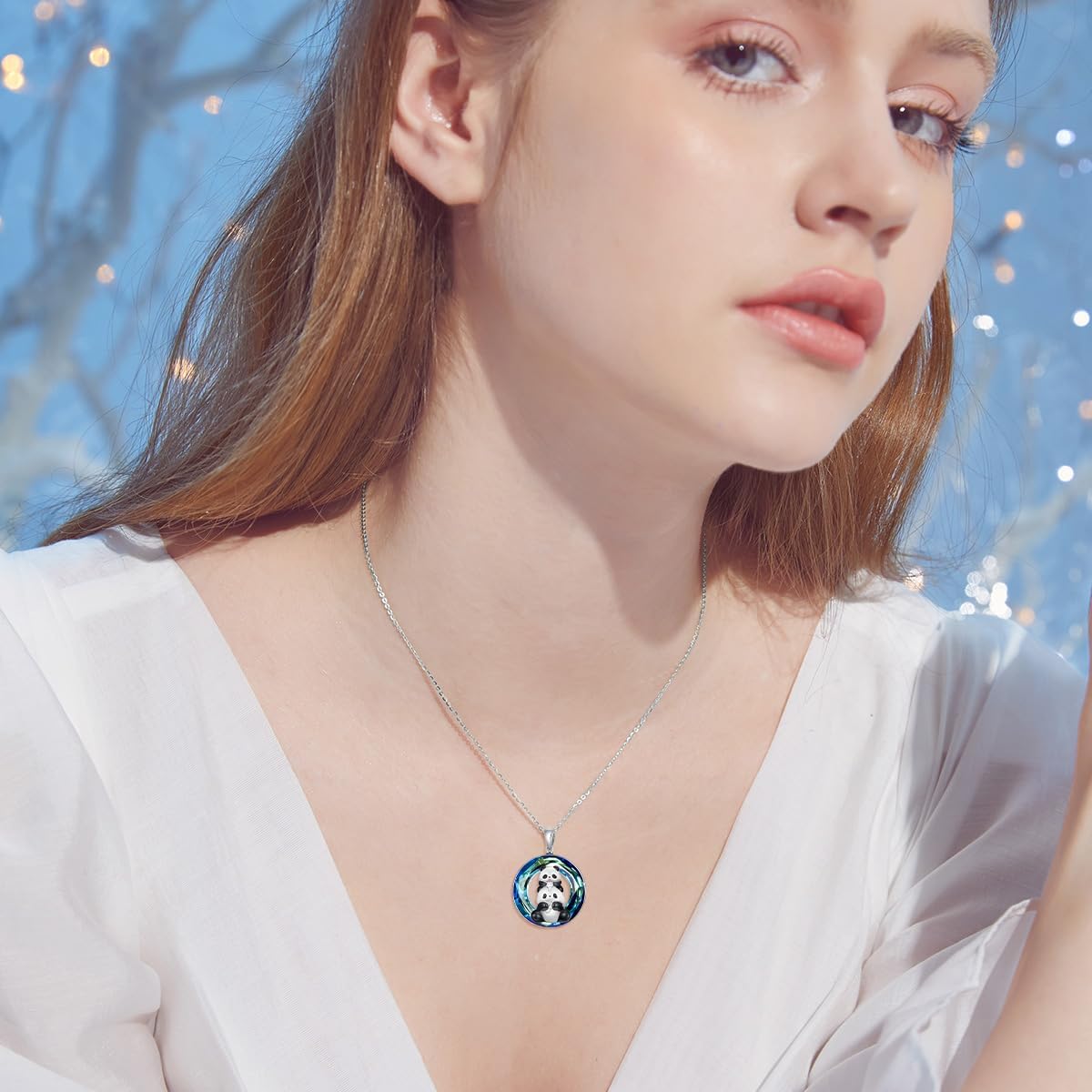 925 Sterling Silver Moissanite Panda/Cat Mother Crystal Pendant Necklace Jewelry, Cute Animal Panda Necklaces for Women Mom Birthday