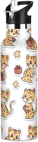 Reusable Water Bottles with Straw Double-Wall Vacuum Insulation BPA-Free Leak Proof for School and Outdoor Sports, All Saints' Day Savannah Cats