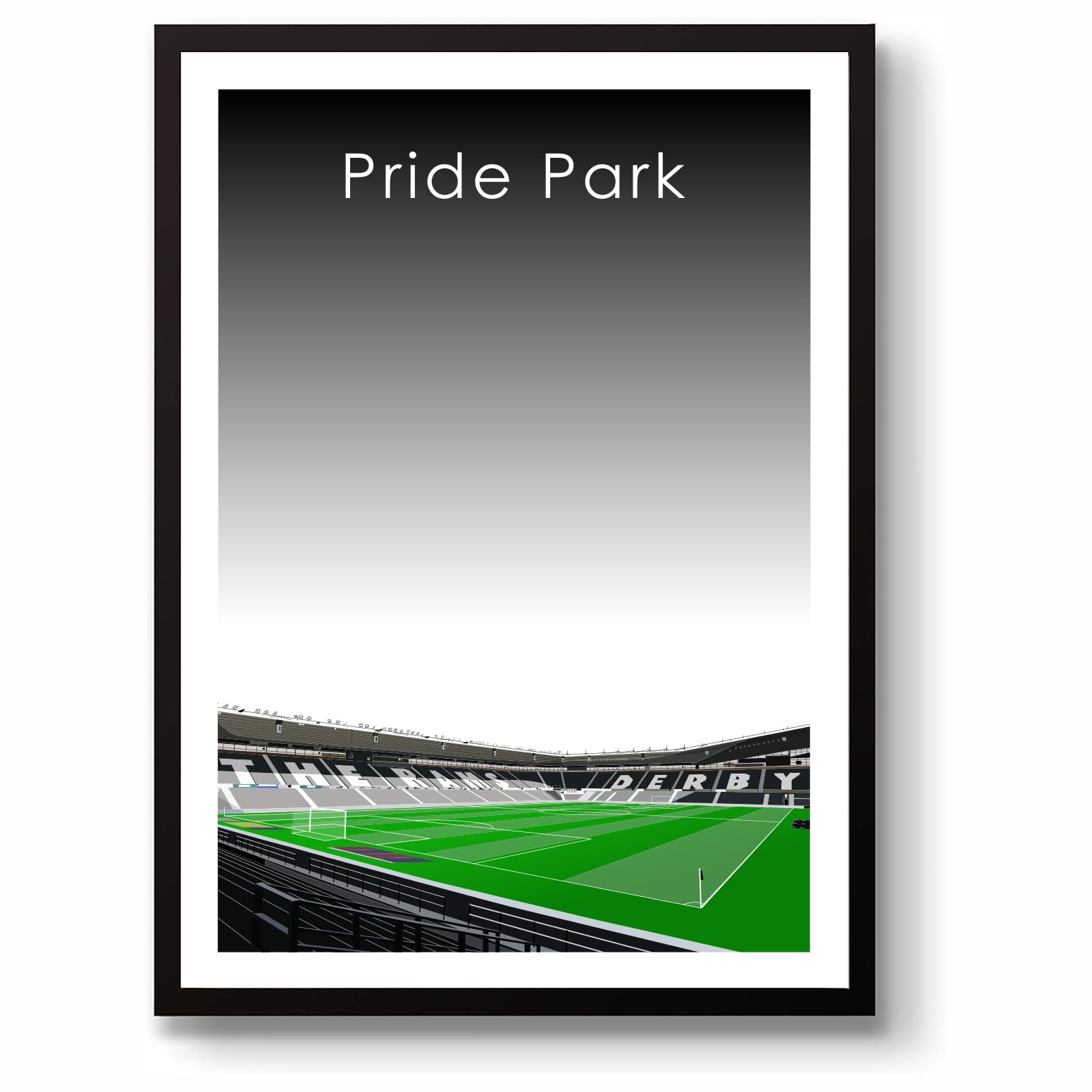 Grounddesigns Men's White And Black Derby County Fc Football Gift Pride Park Stadium Art Unframed A3 Print Dcfc