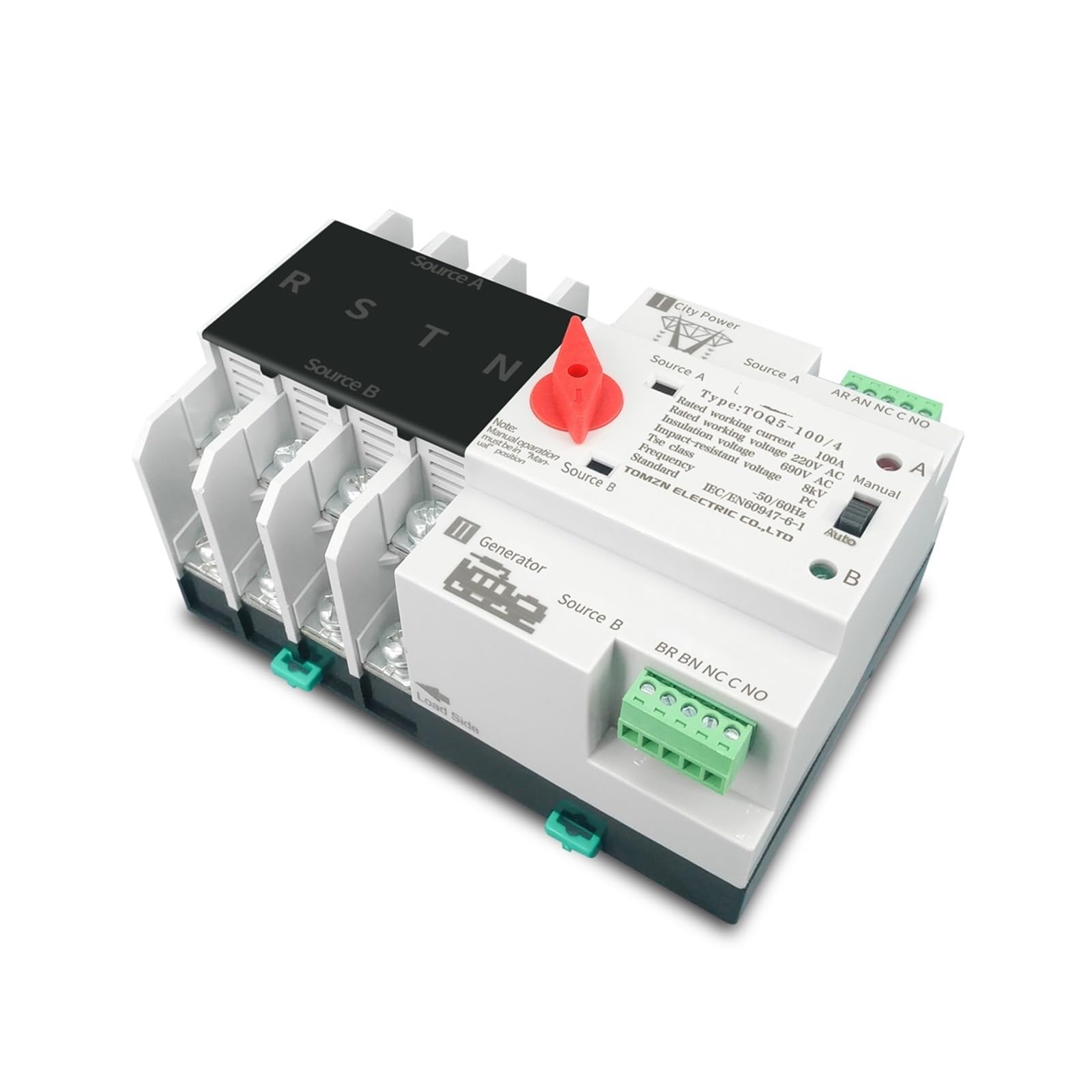 Interruttore di trasferimento automatico ATS trifase a doppia alimentazione su guida DIN, selettore elettrico, ininterrotta 4P 63A 100A 125A 1 pz(125A,220V)