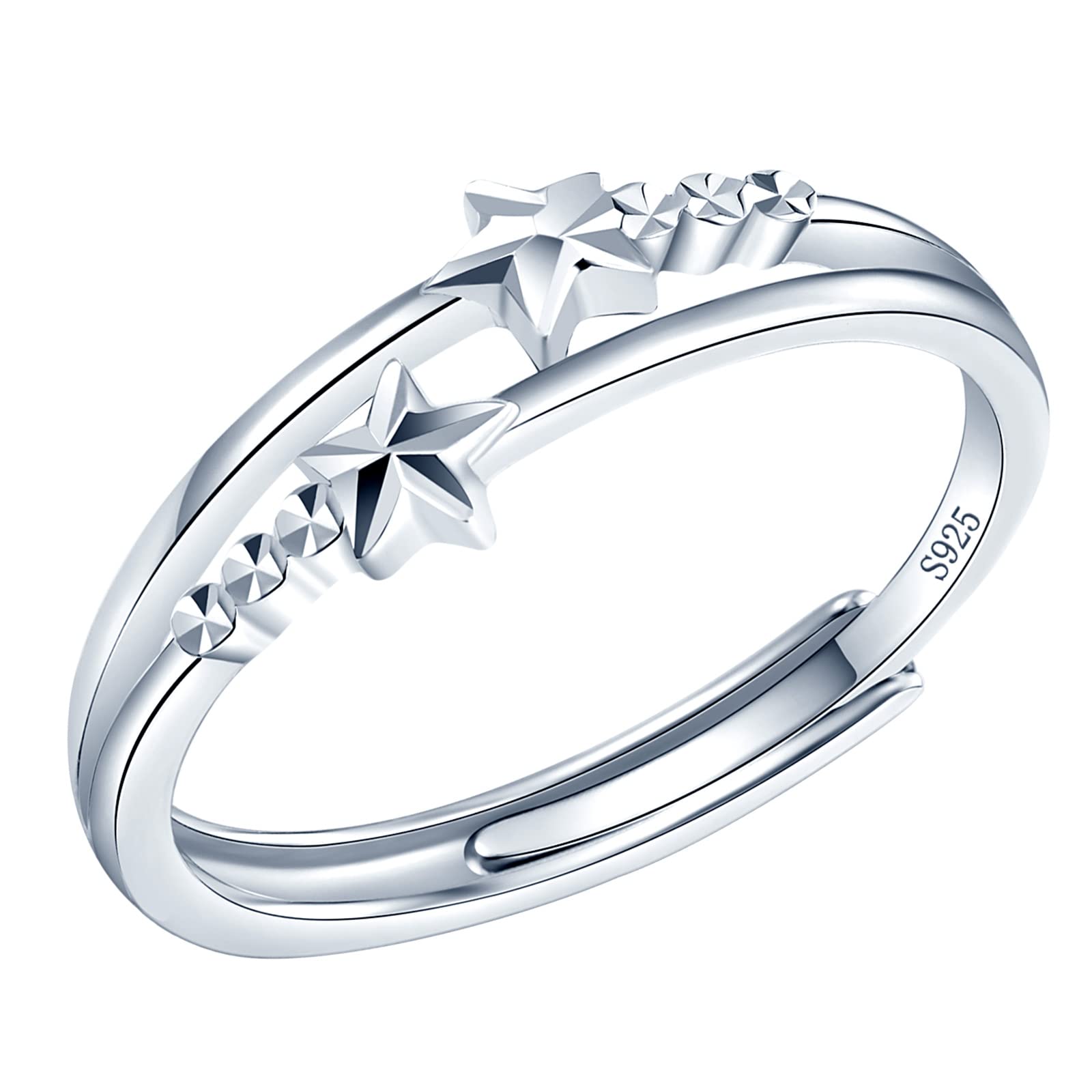 MicLee Anillo de mujer Plata de Ley 925 Juego de estrellas Anillo abierto Boda Compromiso Aniversario Propuesta Apertura Tamaño Ajustable