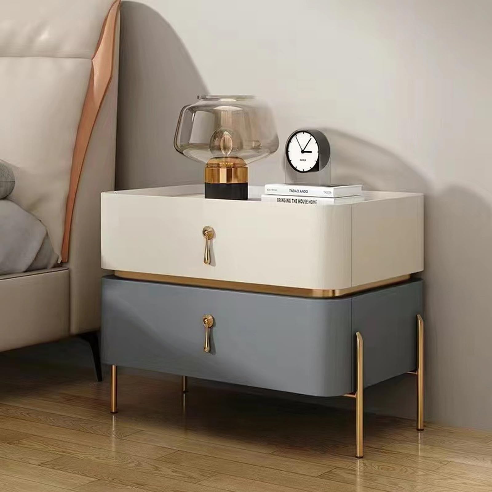 SXZenSpace Modern Wooden Nightstand with Faux Marble Top, Stylish Side Table for Bedroom Decor, Contemporary End Home Interiors