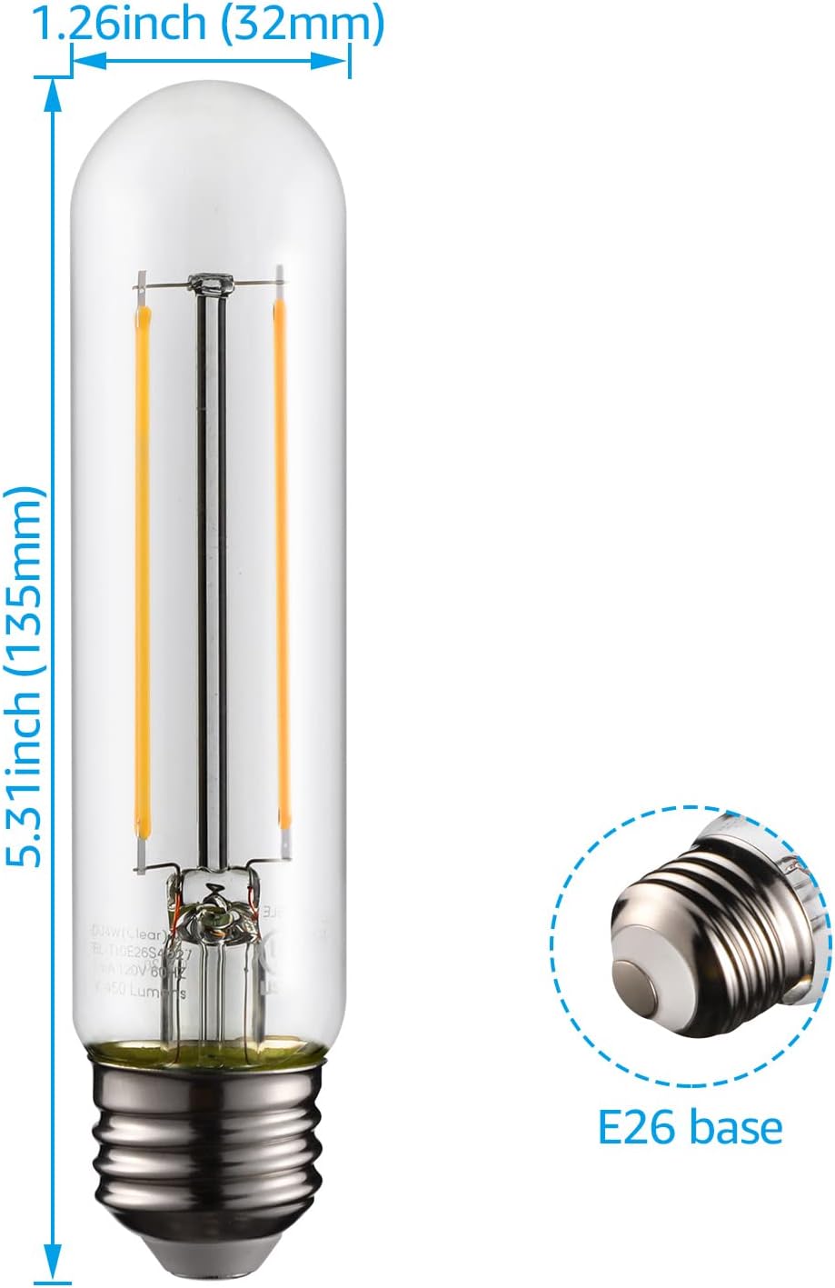 TORCHSTAR T10 LED Bulbs Dimmable, Tubular Vintage Edison Light Bulbs, UL Listed, Banker's Lamp Bulb E26, 4W T10 Filament Bulb for Chandeliers, Clear Glass, 40W Eqv. 450lm, 2700K Soft White, Pack of 3