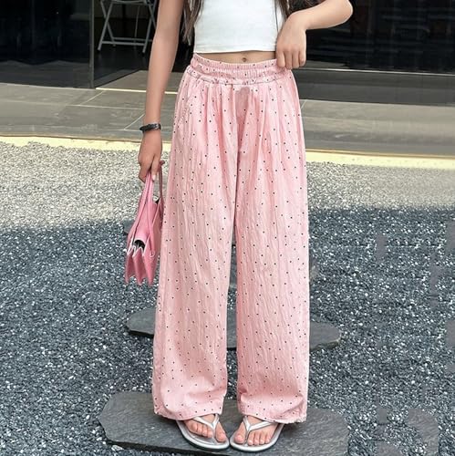 Girls Polka Dot Pants Elastic High Waist Wide Leg Baggy Pants Trendy Casual Athletic Joggers Lightweight Trouser3