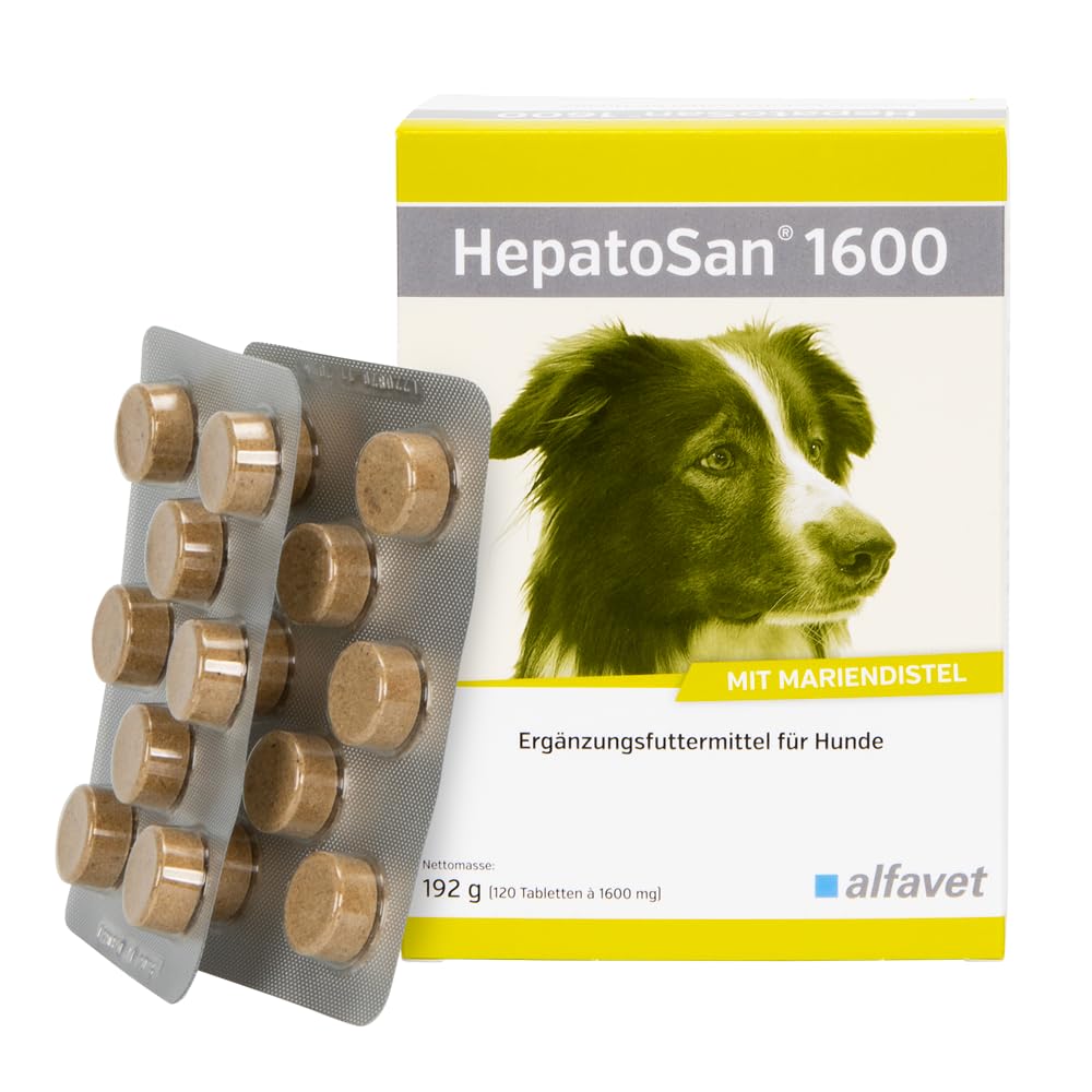 Alfavet HepatoSan 1600 | 120 Tabletten | Ergänzungsfuttermittel für Hund | Zur Unterstützung der Leberfunktion bei chronischer Leberinsuffizienz | Mit Curcuma