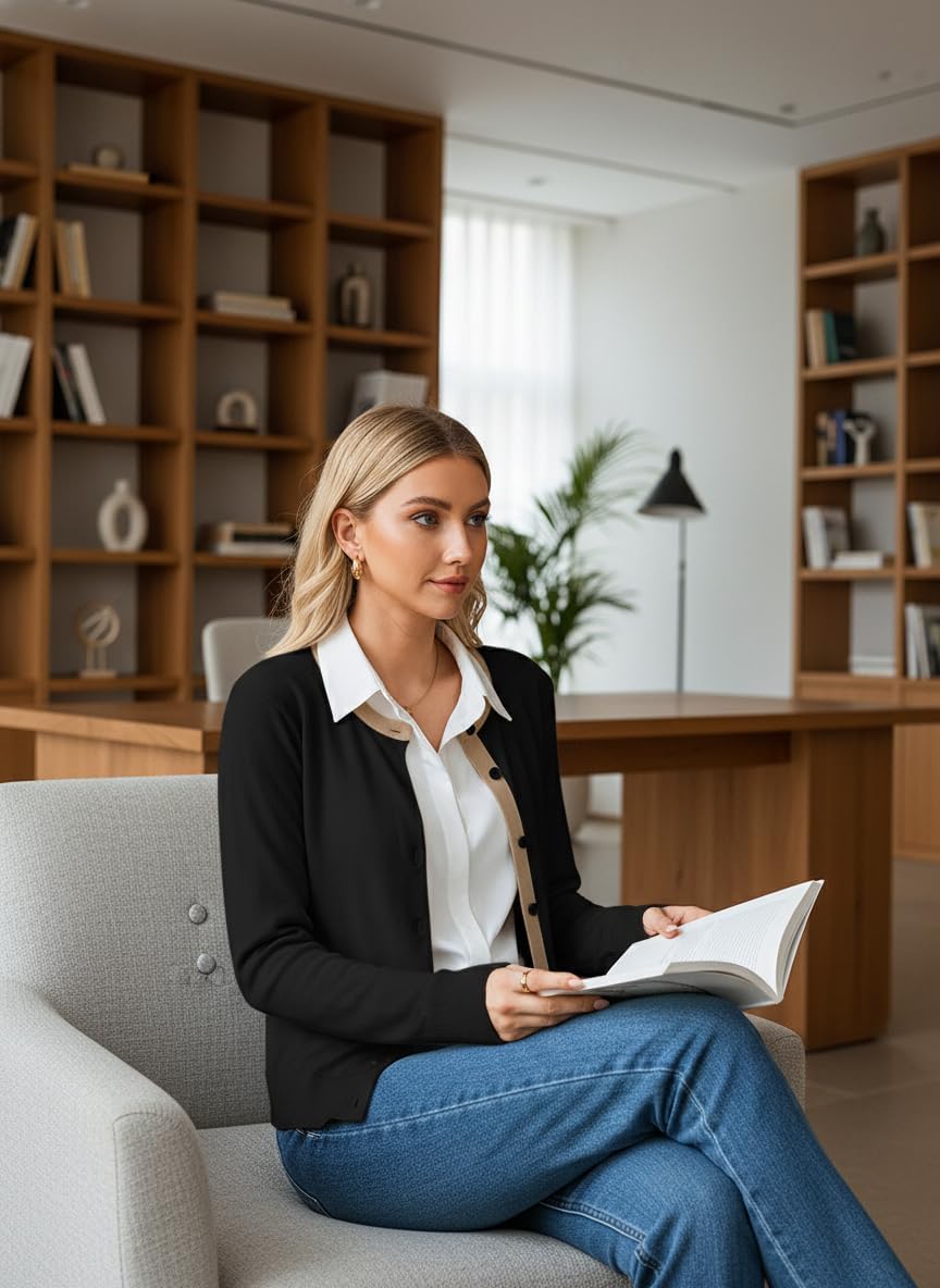 Dokotoo Women's Wool Button Down Lightweight Cardigans Long Sleeve Casual Crew Neck Cardigan Sweaters - Image 7