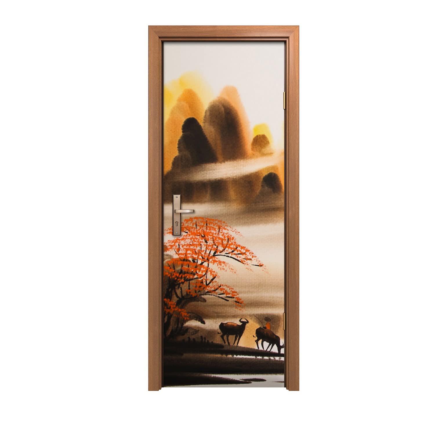 Autocollant de porte paysage asiatique pour créer un salon zen et design