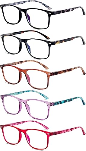 EFE Lentes de lectura de luz azul para mujeres y mujeres 3.0 con marco ligero para computadora, anteojos con bisagra de resorte, paquete de 5 EFE Lentes de lectura de luz azul para mujeres y mujeres 3.0 con marco ligero para computadora, anteojos con bisagra de resorte, paquete de 5