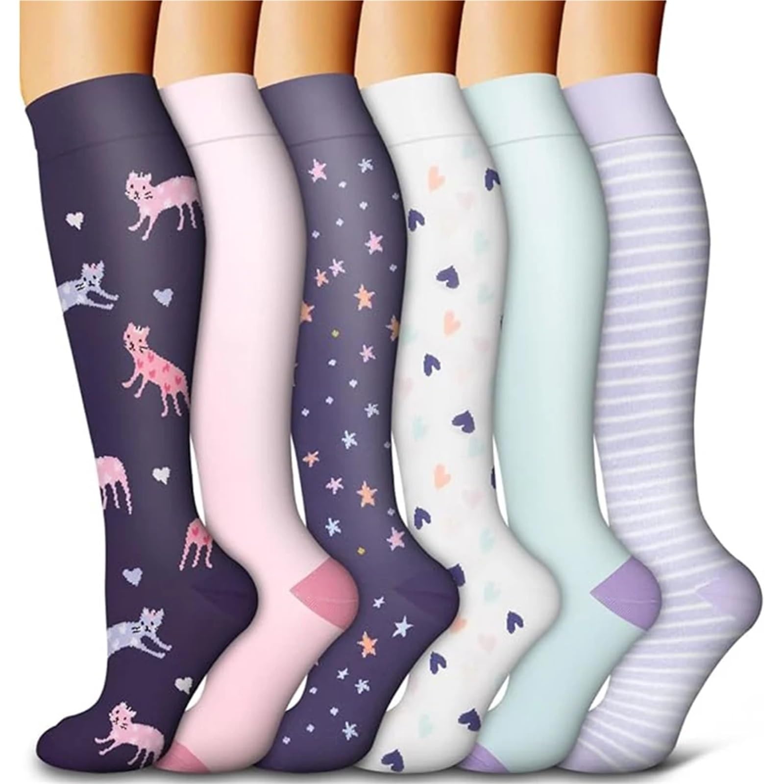 6 par/lote calcetines de compresión animales coloridos senderismo baloncesto fútbol presión varicosa medias de nailon hombres mujeres triangulación de envíos(Color Healthcare,S-M)