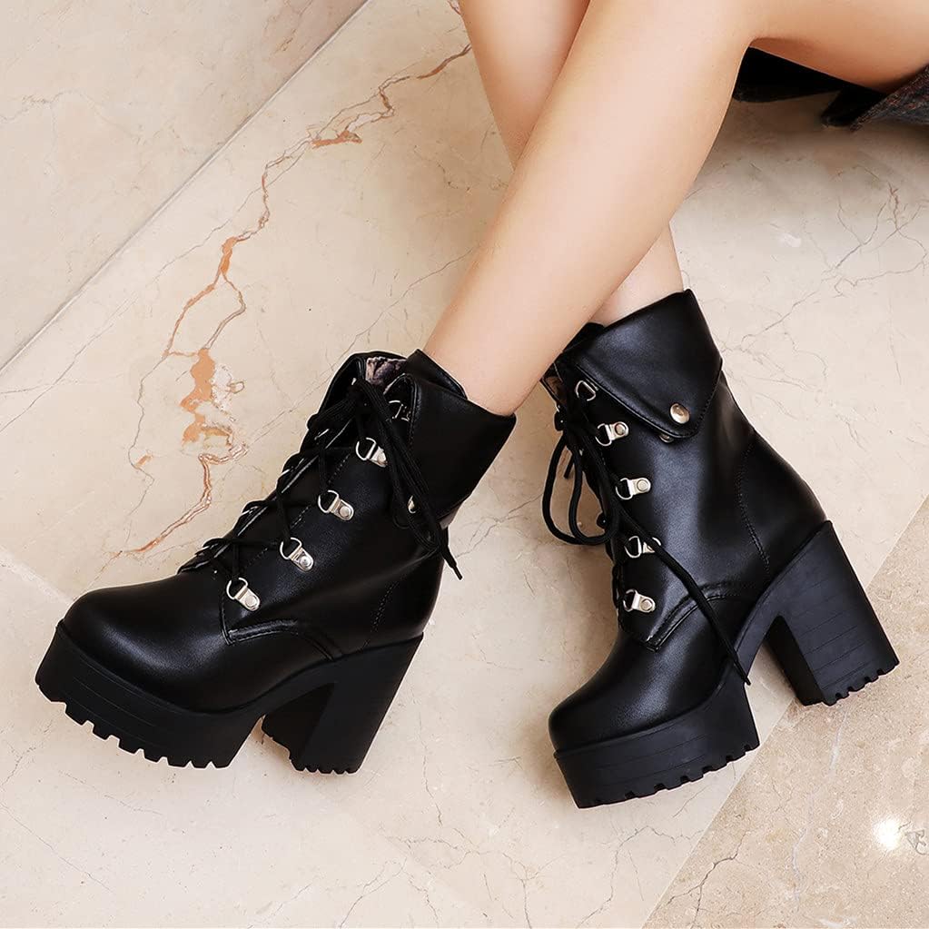 Amazon.com: Botines góticos de plataforma gruesa para mujer, tacón alto,  punta redonda, con cordones, botines : Ropa, Zapatos y Joyería
