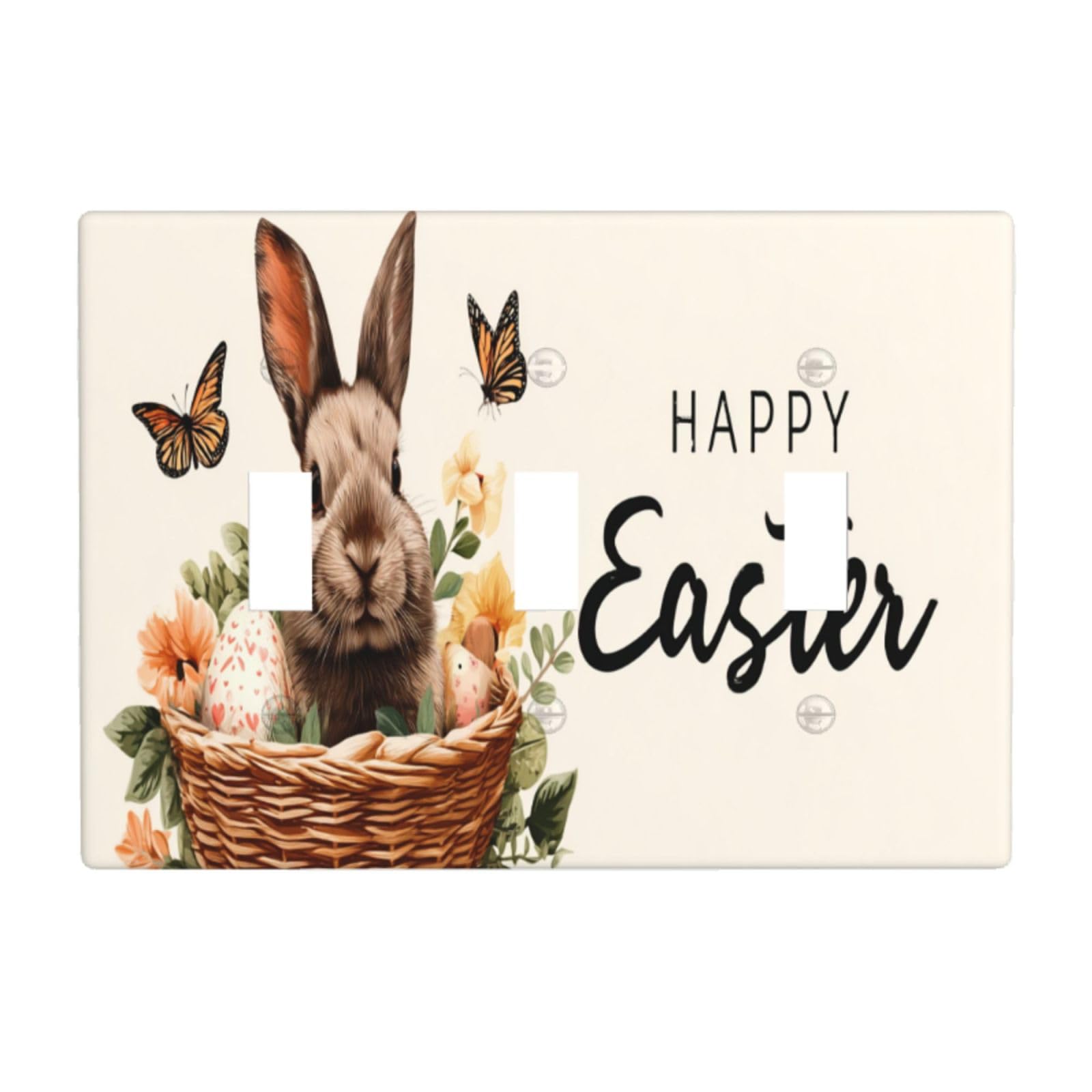 Easter Bunny in Basket Butterflies Flowers Light Switch Covers 3 Gang Triple Toggle Wall Plate Switchplate Electrical Faceplate for Bathroom Kitchen Bedroom Decor