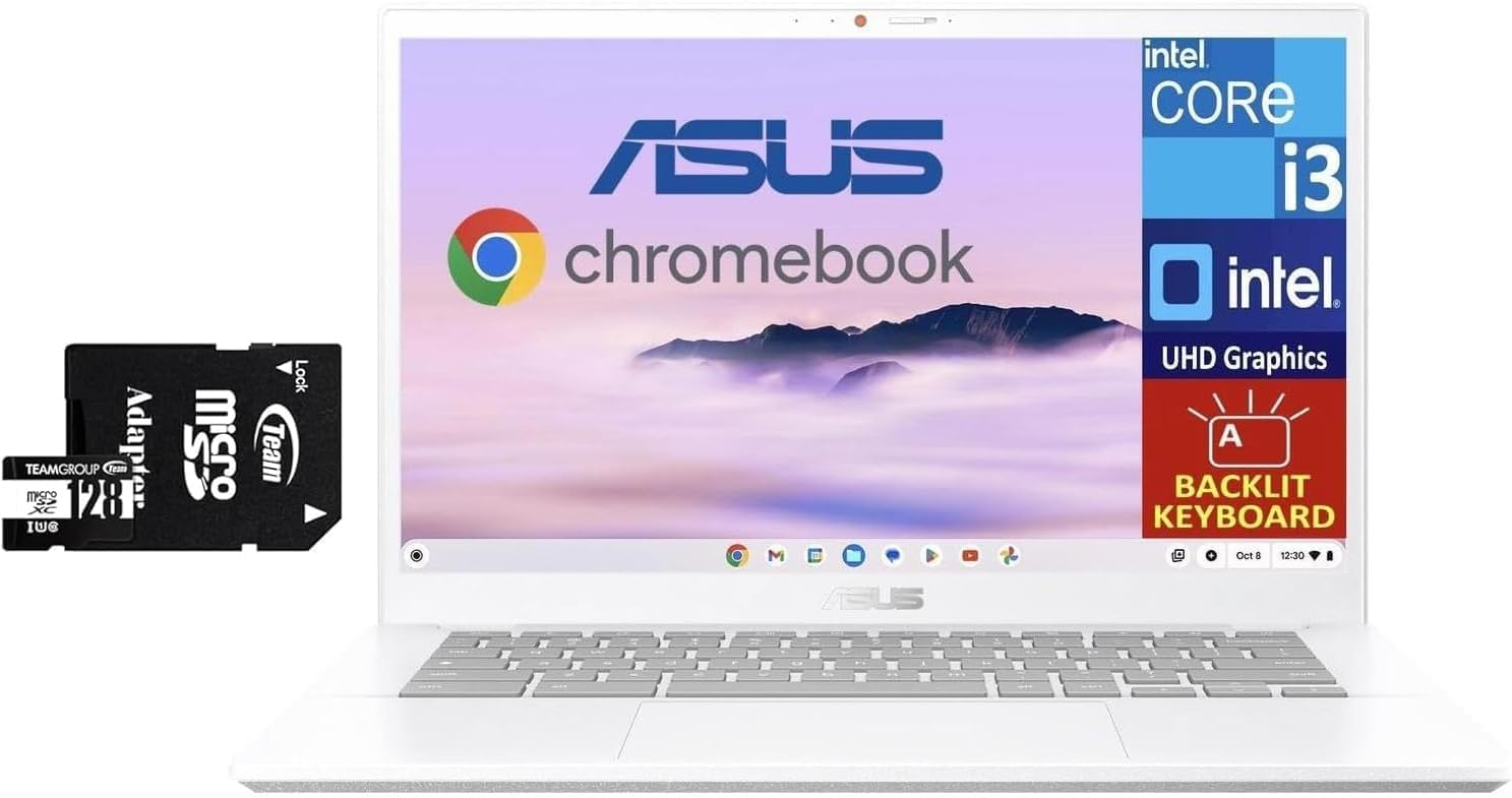 ASUS Chromebook Plus CX34 Everyday Value 14.0" FHD Display (Intel i3-1215U, 8GB RAM, 256GB Storage (128GB SSD + 128GB SD Card), Backlit KB, WiFi 6, HD Webcam, BT 5.4, Chrome OS) (Renewed)