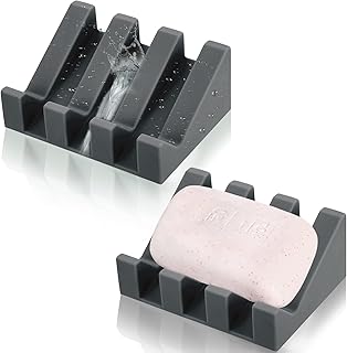 Silicone Soap Dish Self Draining Soap Dish Shower Waterfall Bar Soap Holder Tray with Drain Soap Saver for Kitchen Bathroom Accessories (Dark Grey, 2)
