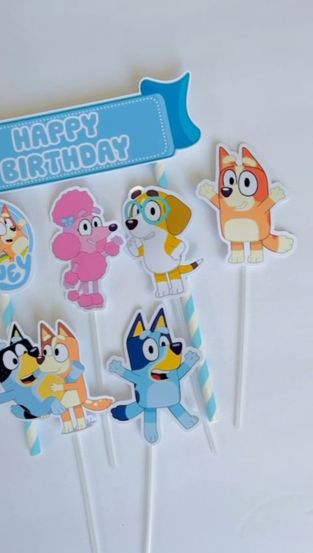 Happy Birthday Blue Dog Themed Cake Topper