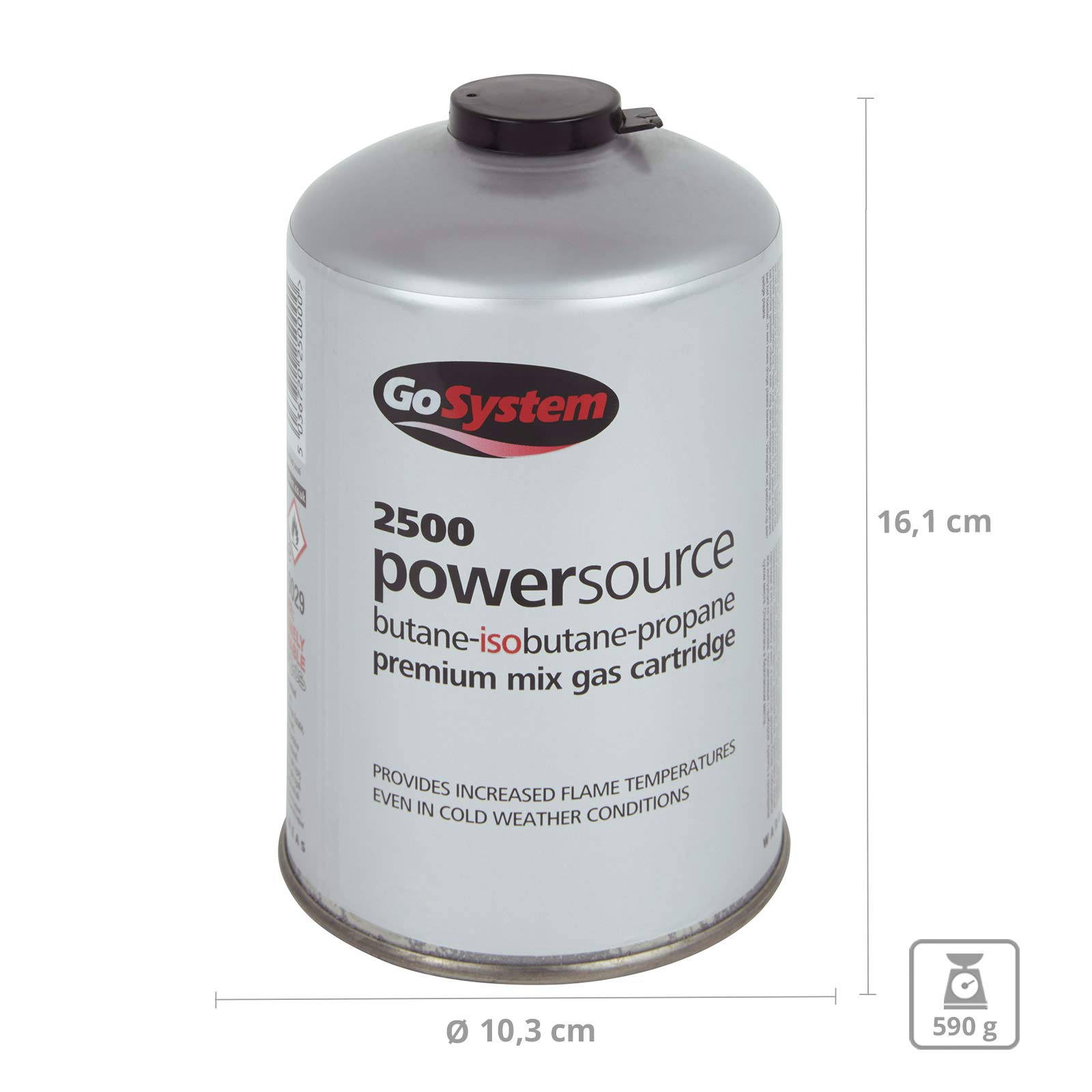 GoSystem PowerSource 2500 Premium XXL Gaskartusche (445 g) mit EN417 Schraubventil - Kocher Iso Butan/Propan – Erhältlich im 1er, 2er, 3er, 6er & 12er Set