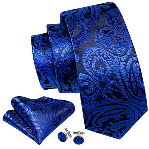 Image of Barry.Wang Men Ties Paisley Woven Silk Necktie Set with Pocket Suqare Cufflinks Formal